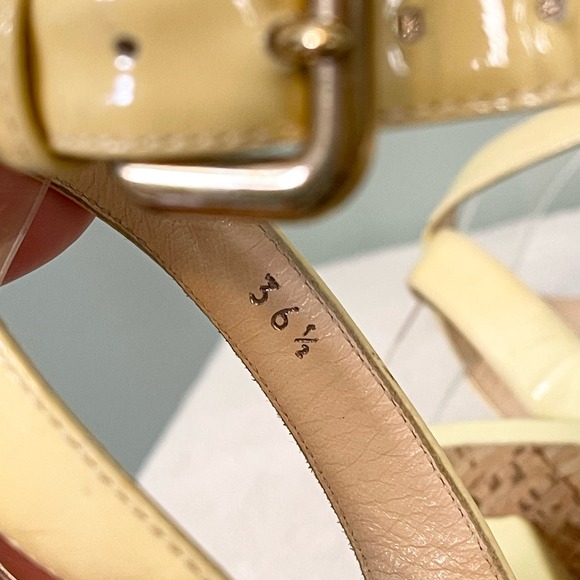 PRADA Women's Yellow Leather Ankle Strap Cork High Heels Sandal Size 36.5 - Picture 16 of 16